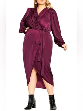 City Chic Women’s Opulent Long Sleeve Midi Dress Lilac Size L NWT